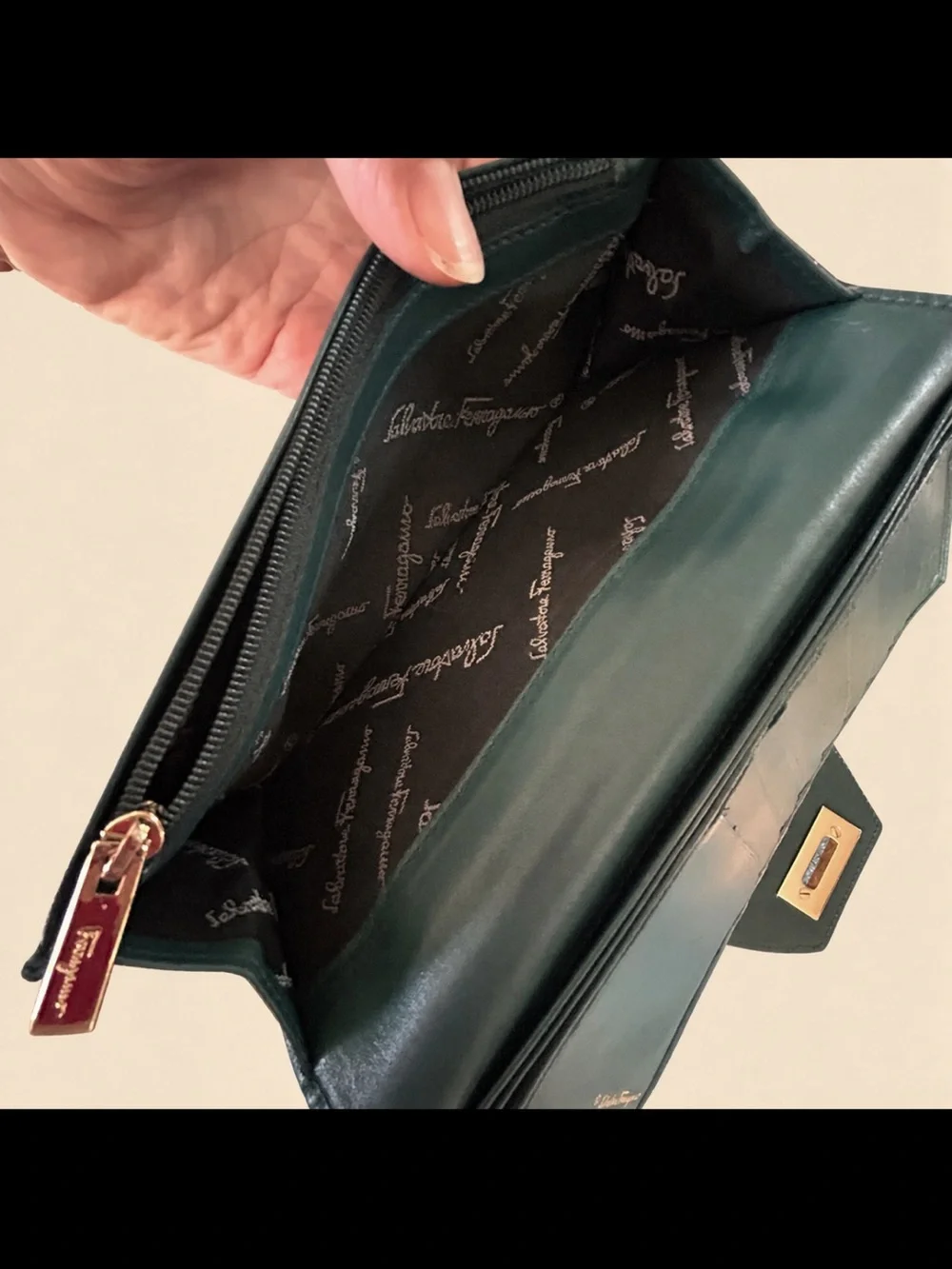 Salvatore Ferragamo PEACOCK Teal Leather Continental Wallet EUC